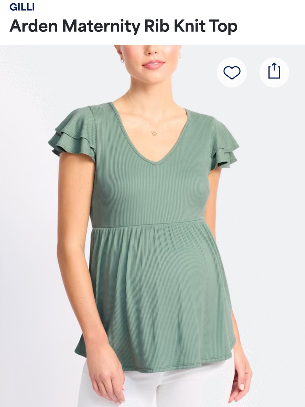 Gilli Ribbed V-Neck Maternity Tunic in Sage Green